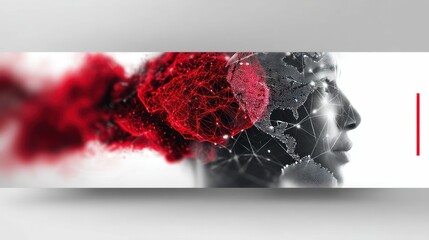 Poster - A striking visual depicting a network of connections linked to a human head, in grayscale.