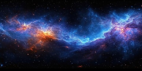 Wall Mural - Vibrant Cosmic Nebula Impressionism with Dramatic Lighting in Wide Panorama of Deep Space