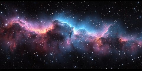 Wall Mural - Vibrant Cosmic Nebula and Stars in Deep Space, Equirectangular Panorama of Universe and Galaxy