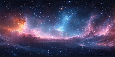 Wall Mural - Impressionistic Cosmic Panorama of Swirling Galaxies and Nebulae in a Vibrant Starlit Landscape