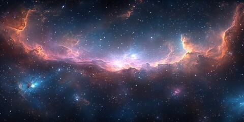 Wall Mural - Impressionistic Cosmic Panorama with Swirling Galaxies and Nebulae in Vibrant Colors and Starlight