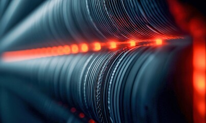 Poster - Industrial rollers in a factory with a glowing red light creating a bold, abstract composition.