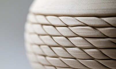 Poster - Close-up on a wavy, textured beige vase, showcasing unique craftsmanship and artistic flair.