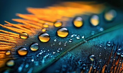 Poster - A macro shot captures the delicate texture of a feather adorned with glistening water droplets.