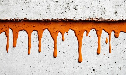 Poster - Bold orange paint creates striking drips down a textured white wall, offering a modern abstract effect.