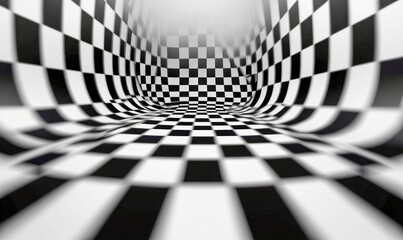 Poster - A black and white checkered surface creates a captivating abstract optical illusion effect.