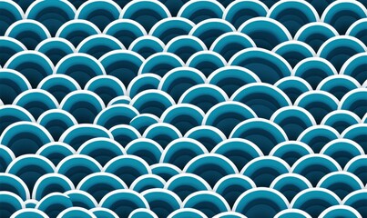Poster - A seamless pattern of overlapping semi-circles in shades of blue creates a calming abstract texture.