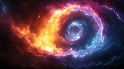 Wall Mural - an enigmatic vortex of iridescent fractals spinning endlessly, shifting between vibrant neon hues an