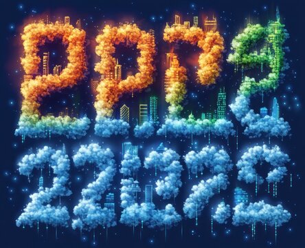 Cloud Alphabet and Numbers PNG Clipart, Fluffy Cloud Letters and Digits, Vibrant Digital Art in Blue Sky Background