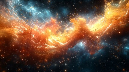 Wall Mural - an explosion of liquid metallic colors splashing across a vast dark void, forming intricate fractal 