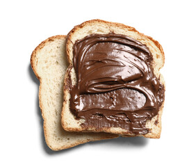 Wall Mural - toasts with sweet chocolate spread on white background