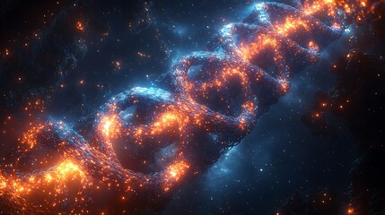 Wall Mural - an infinite fractal vortex made of intertwining luminous threads, pulsating with bioluminescent colo