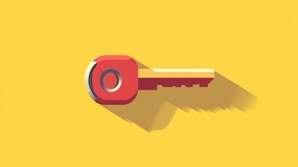 Poster - A vibrant red key with a bold yellow background symbolizing access and security