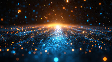 Poster - Futuristic blue grid perspective design with glowing lines and digital lighting symbolizes innovation, connectivity, and the limitless potential of modern high technology landscapes.

