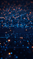 Poster - Futuristic blue grid perspective design with glowing lines and digital lighting symbolizes innovation, connectivity, and the limitless potential of modern high technology landscapes.

