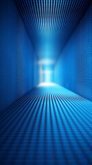 Poster - Futuristic blue grid perspective design with glowing lines and digital lighting symbolizes innovation, connectivity, and the limitless potential of modern high technology landscapes.

