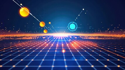 Poster - futuristic digital landscape vibrant grid of glowing orbs and abstract design, showcasing technology