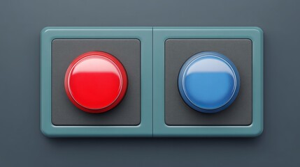 Poster - Red and Blue Push Buttons Digital Render Glossy Surface Modern Interface Technology Control Panel Design Element Futuristic Graphic User Interface    