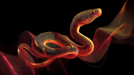 Poster - Abstract Red Orange Snake Digital Art Graphic Design Background Illustration Modern Elegant Luxury Style Network Wireframe Mesh Pattern Futuristic    
