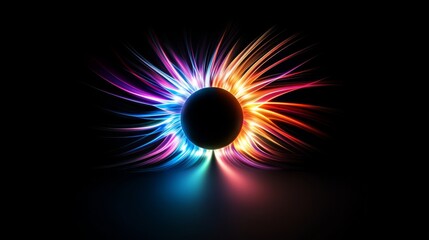 Poster - This mesmerizing abstract design features colorful beams radiating from a dark circle on a rich black background, with subtle reflections that enhance depth, creating a bold visual experience