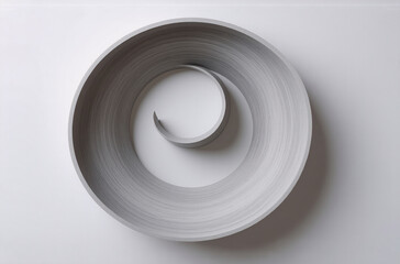 Aufkleber - Grey spiral form unwinds gracefully from the center, creating a mesmerizing optical illusion.  The sculpture's smooth, gradient surface transitions from dark to light, enhancing its depth on a plain w