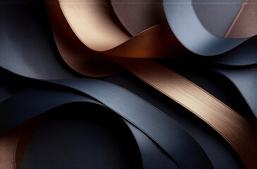 Poster - elegant abstract background featuring flowing metallic ribbons in bronze and dark shades, creating a