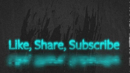 Poster - Neon animation glowing with text Like, Share, Subscribe on reflective surface