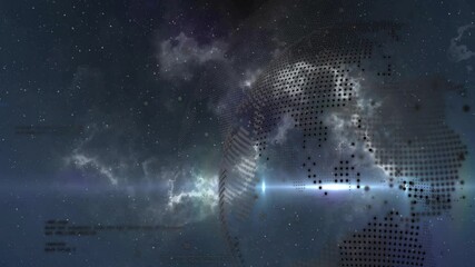 Poster - Digital globe with dotted pattern spinning over starry cosmic space background