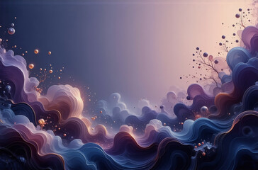Wall Mural - dreamy abstract waves in soft blues, purples, and beige. sparkling elements create a magical, ethere