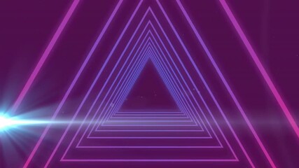 Poster - Forming tunnel with glowing light effect, neon pink and purple triangles animation