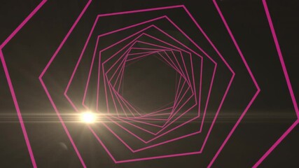Poster - Animation of bright light flare through pink geometric tunnel pattern