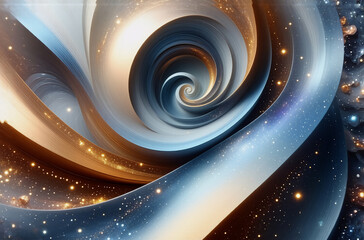 Wall Mural - abstract spiral with metallic shades of blue, silver and gold, creating a mesmerizing vortex effect.