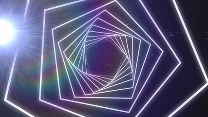 Poster - Animation of geometric shapes forming tunnel with light flare and starry background