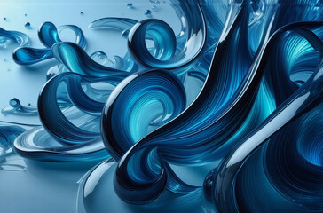 Aufkleber - glossy blue abstract forms swirl and flow gracefully, creating a dynamic and modern composition with