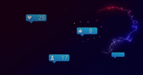 Poster - Animation of social media notifications floating over colorful digital background