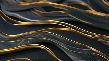 Poster - mesmerizing abstract background of flowing black waves and elegant golden lines, creating modern lux