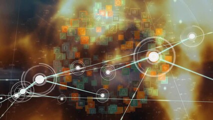 Poster - processing data and connections in colorful digital network animation background