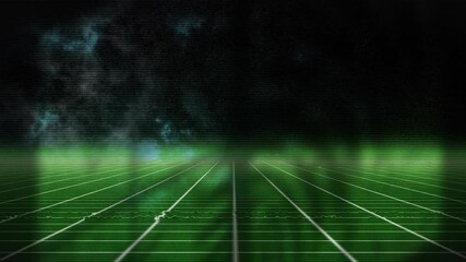 Poster - In school, animation of futuristic green grid landscape extending into clouds