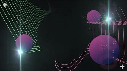 Poster - Abstract animation with purple spheres and green lines on dark background