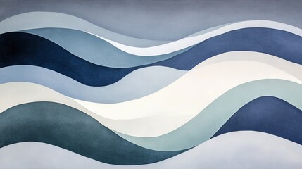 Wall Mural - serene wave art; layered blues flow. texture enhances depth, creating a calming, oceanic feel