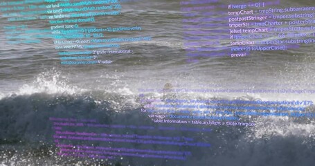 Poster - Animation of computer code overlaying ocean waves, blending technology with nature