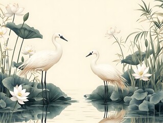  Egrets, Lotus Pond, Calm