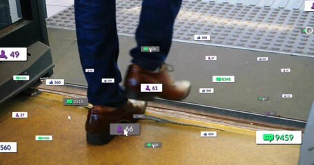 Poster - Walking on street, person with animation of social media interaction icons