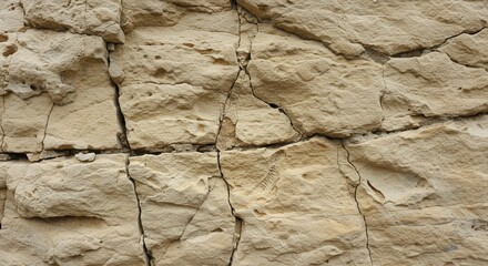 Poster - Close up of a weathered sandstone rock face showing cracks and erosion