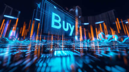 Poster - Digital buy signal virtual market graphic visualization futuristic environment low angle e-commerce concept