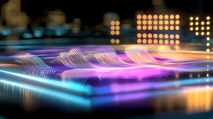 Poster - Digital wave patterns display virtual environment abstract art technology background close-up perspective