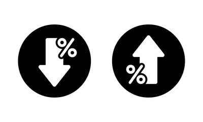 Poster - Percent arrow down and up icon on black circle. Percentage decline and growth sign symbol