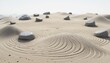 © diditlagi - Beige Sand Zen Garden with Smooth Rocks and Raked Patterns under Bright
