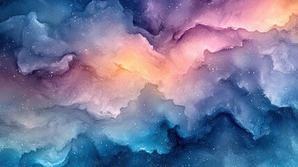 Wall Mural - Abstract nebula with blue, purple, orange, and white cosmic clouds & stars