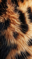 Wall Mural - Close-up of calico or tortoiseshell cat fur texture, showcasing the intricate patterns and vibrant colors of pet hair, symbolizing comfort, warmth, and the beauty of natural animal coats.

